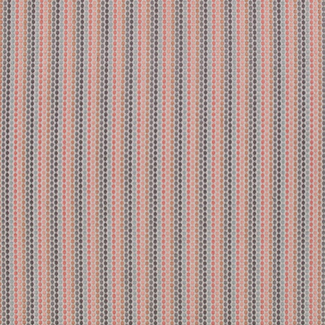 Cream, coral and grey vertical stripes with a small textured repeating motif