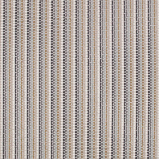 Taupe, cream and grey woven fabric with fine vertical dotted stripes