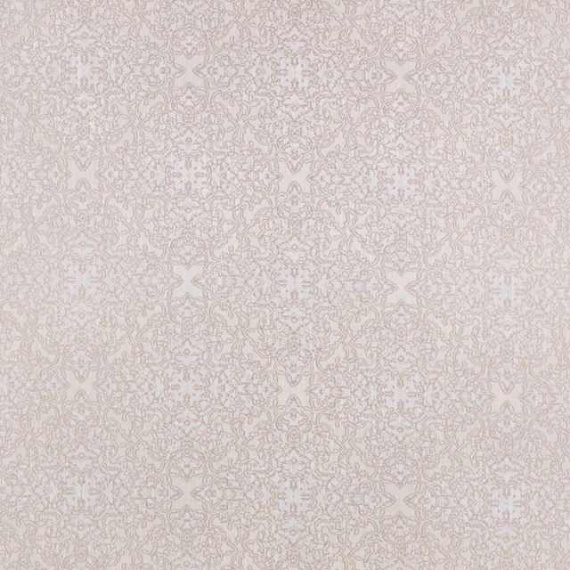 Pale blush-cream textile with fine taupe damask curls and floral tracery