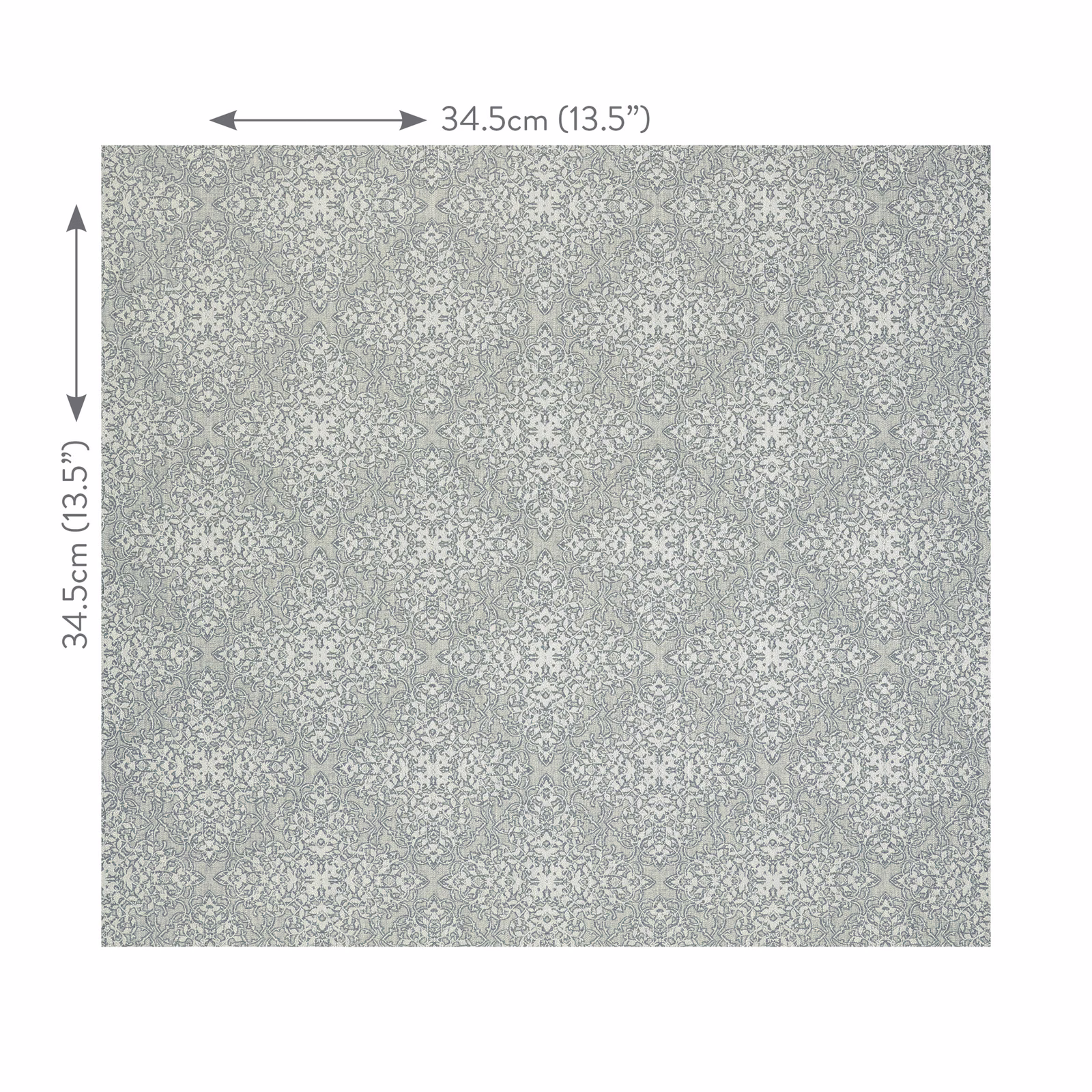 Pale grey-sage fabric with dense small damask motifs and a softly textured surface