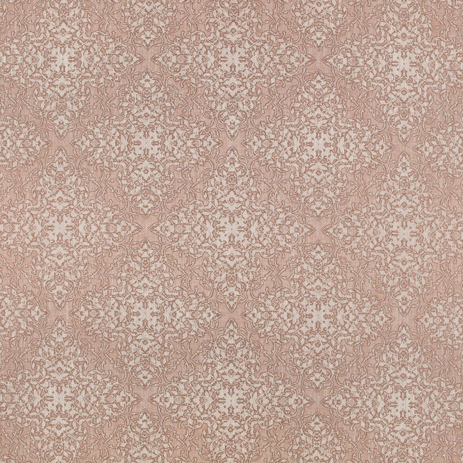 Dusty blush-pink Aletta Sakura fabric with fine taupe scrolling damask detail