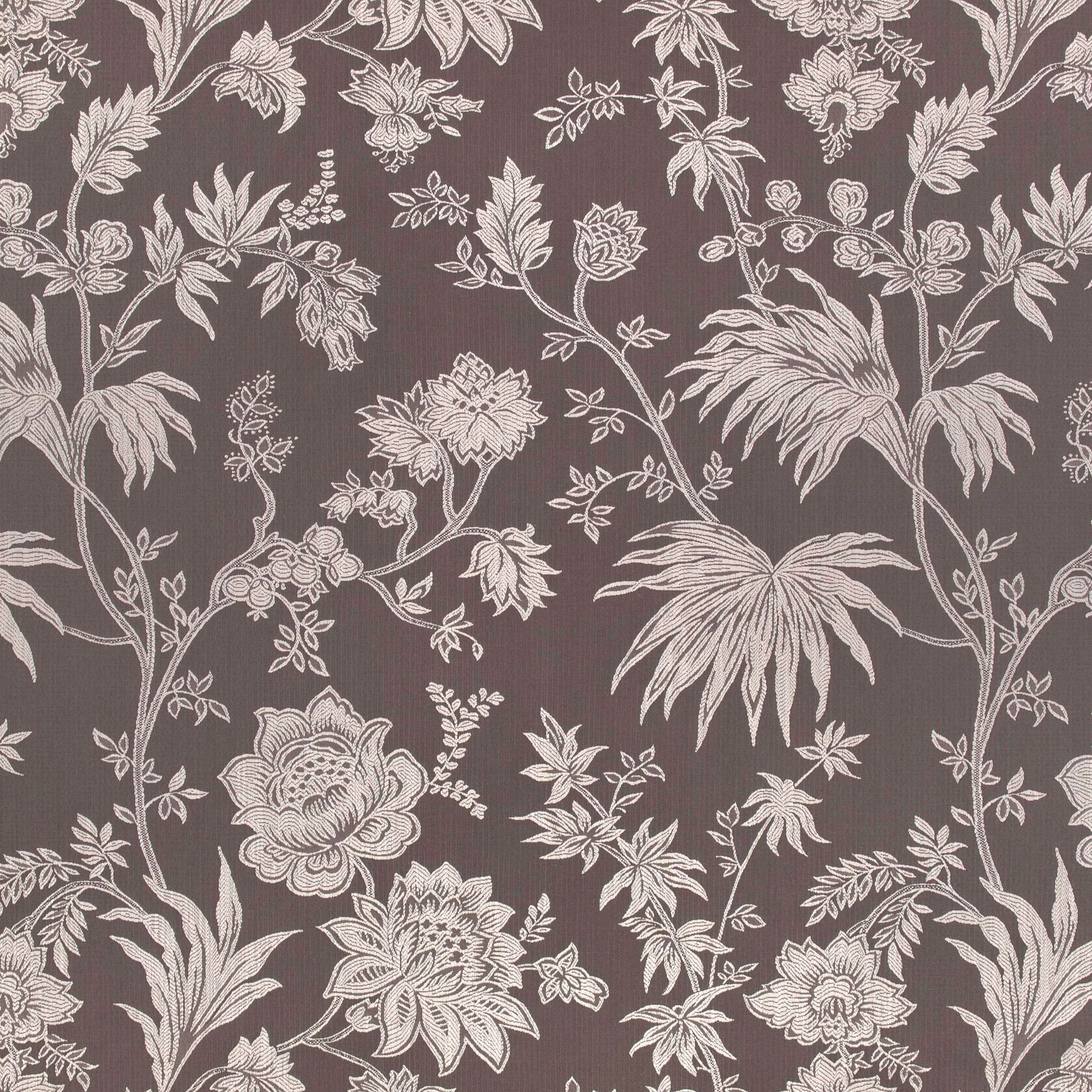 Smoky taupe jacquard with cream flowers, leaves and fine ribbed texture