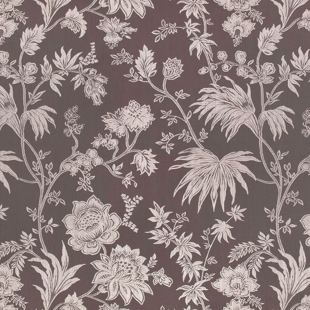 Smoky taupe jacquard with cream flowers, leaves and fine ribbed texture