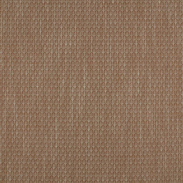 Cinnamon-brown woven fabric with tiny beige geometric leaf motifs and textured surface