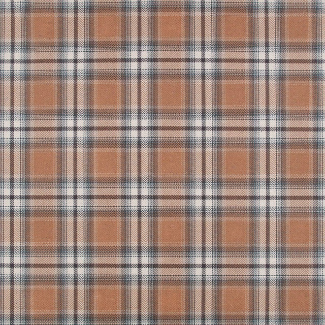 Warm ginger plaid swatch with cream bands, charcoal lines and a softly textured surface