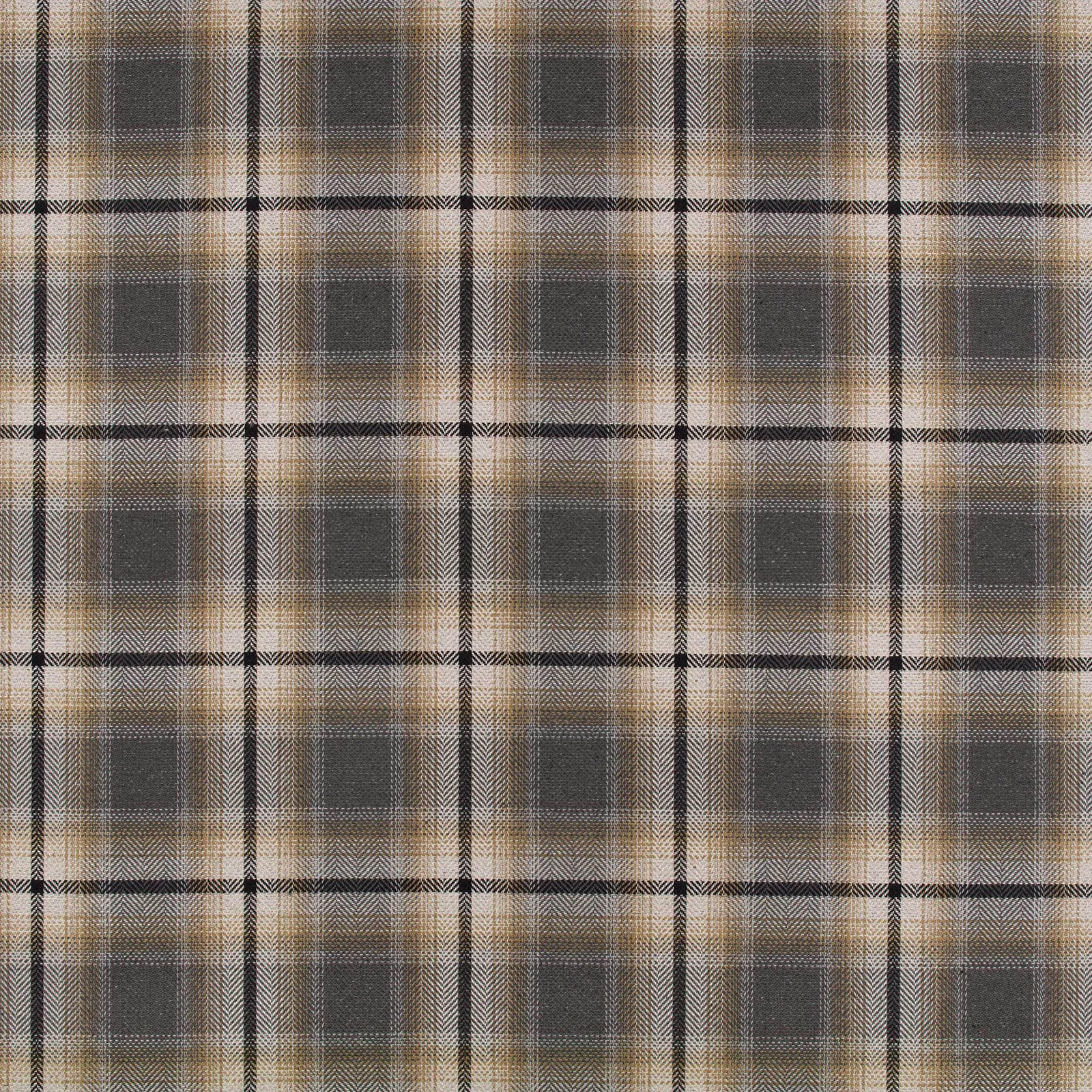 Charcoal grey, taupe and cream plaid with fine woven texture