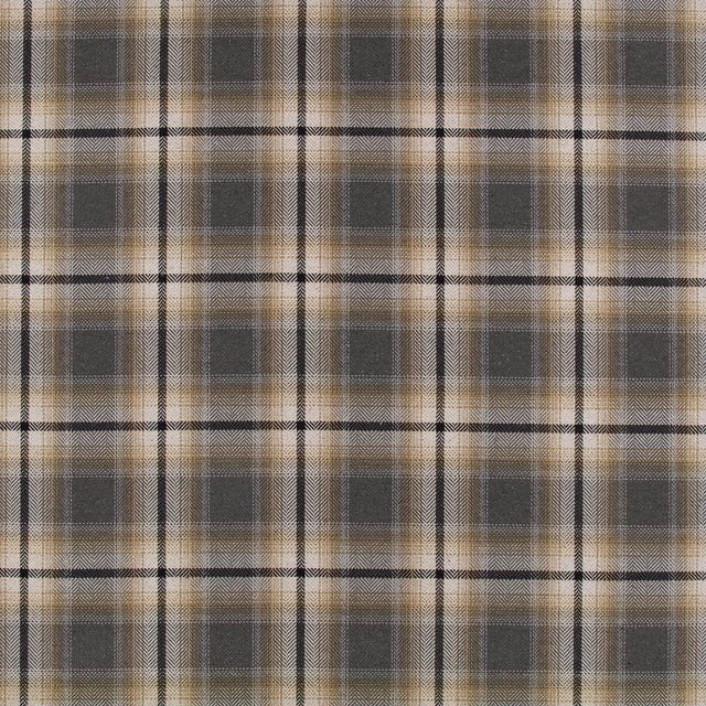 Charcoal grey, taupe and cream plaid with fine woven texture