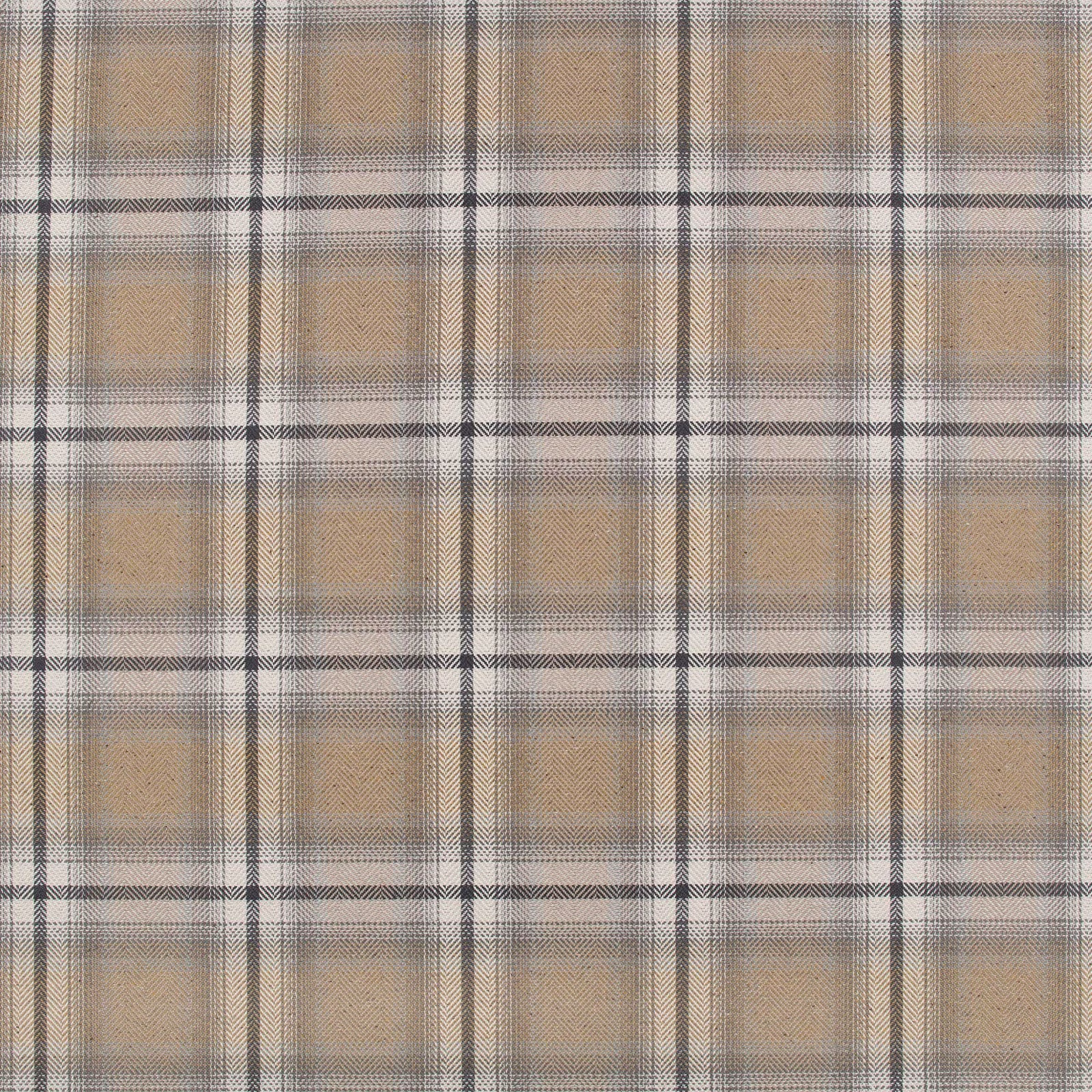Warm tamarind taupe plaid with charcoal lines and softly textured woven surface