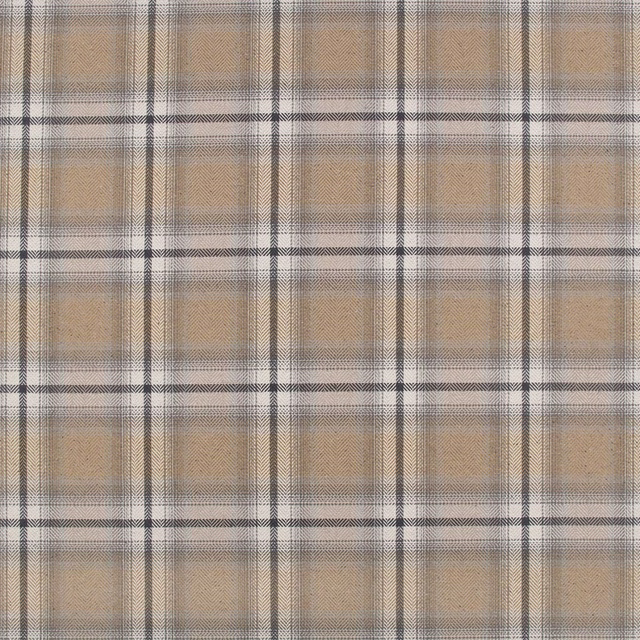 Warm tamarind taupe plaid with charcoal lines and softly textured woven surface
