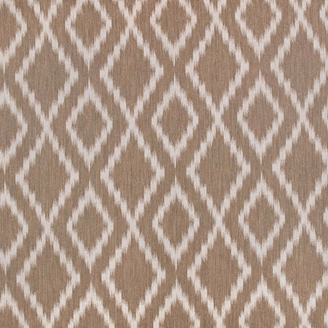 Warm oatmeal woven textile with ivory ikat diamonds and a softly brushed grain