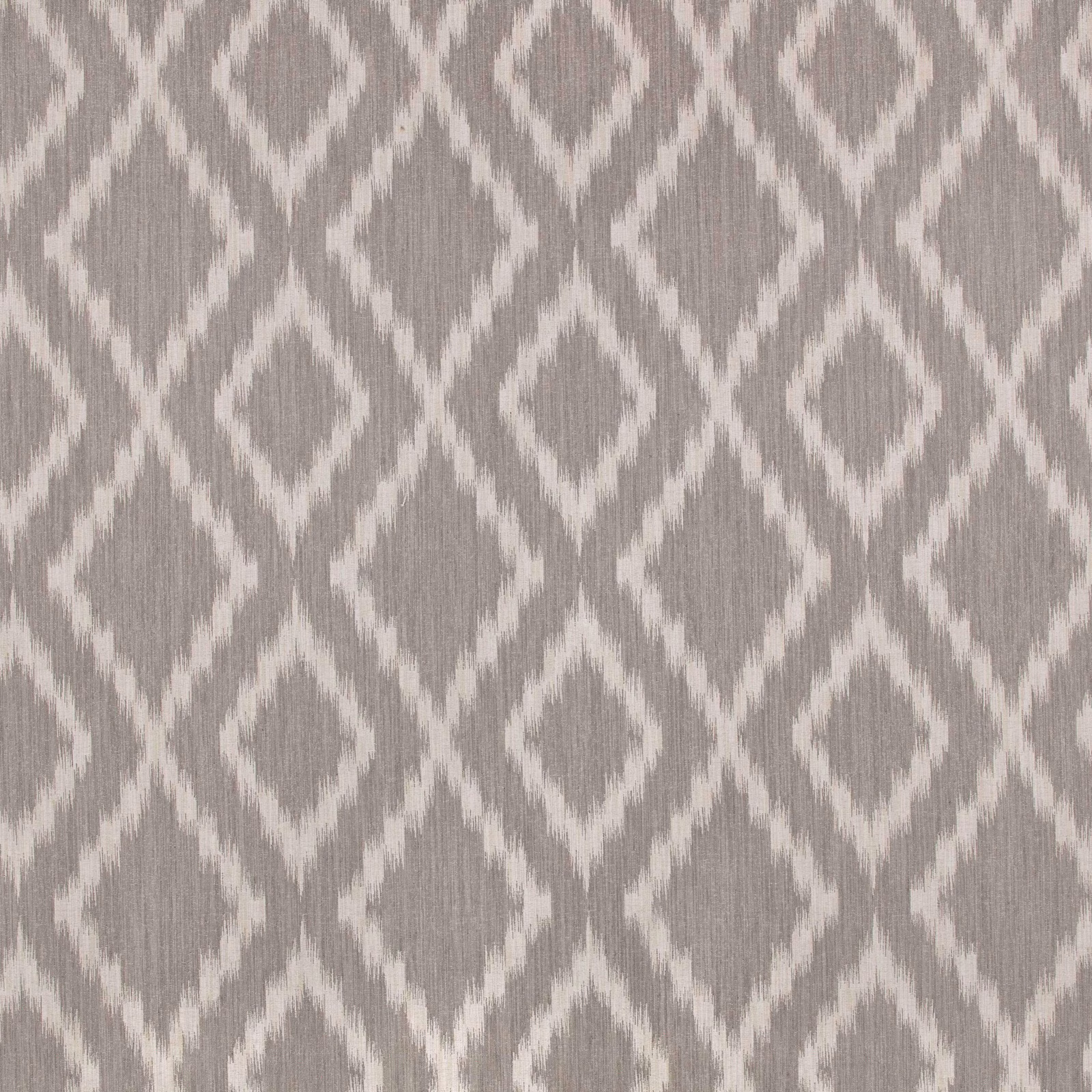 Taupe-grey woven fabric with repeating softly edged ivory diamond motifs
