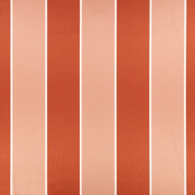 Warm russet and peach vertical stripes with fine cream pinstripes in a subtle weave