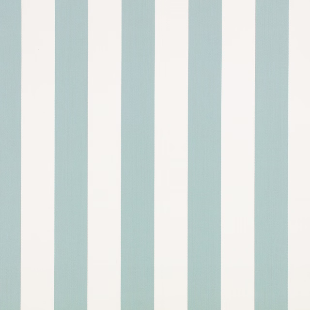 Pale aqua and ivory vertical striped fabric with a fine woven texture