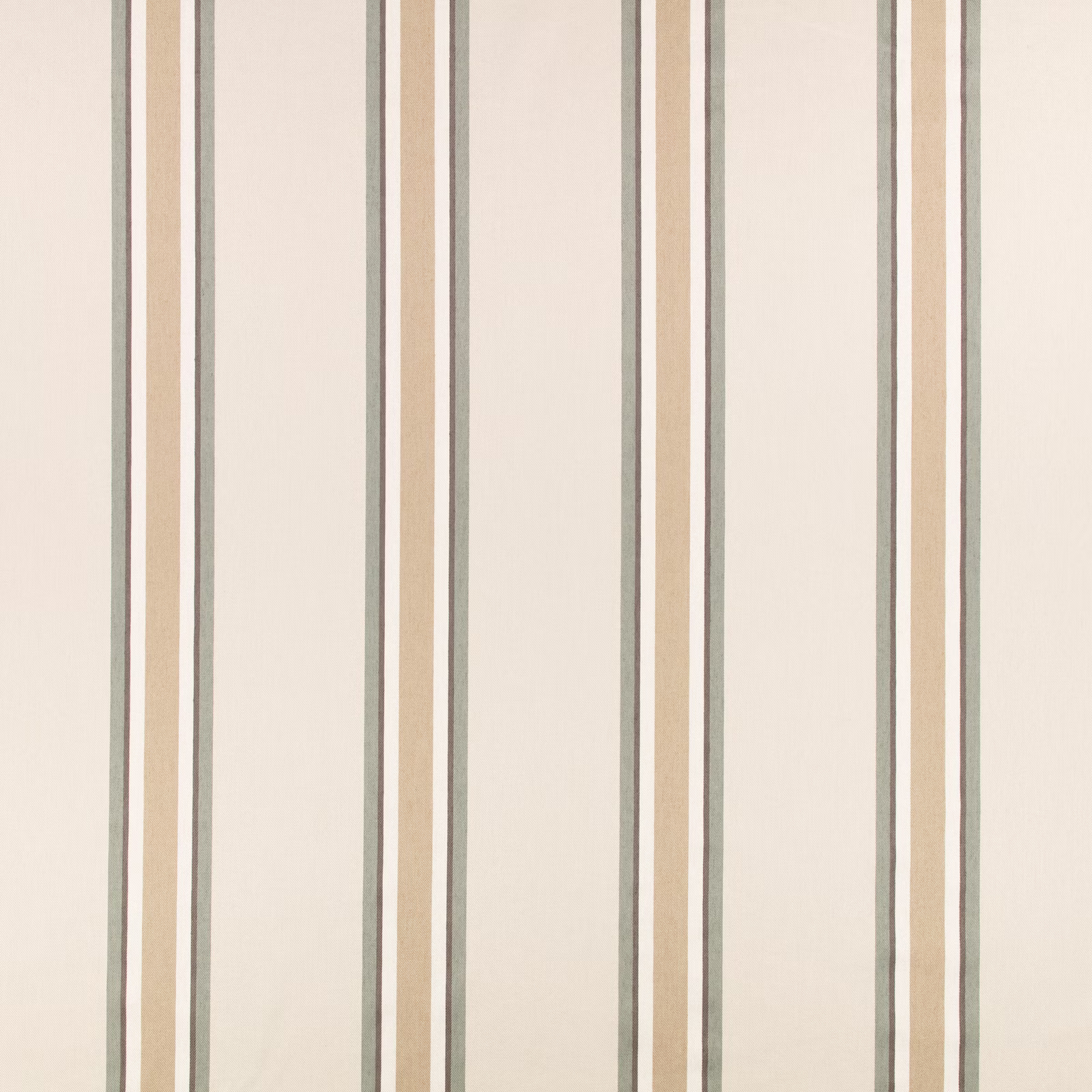 Warm almond fabric with slim sage and taupe vertical stripes in a fine weave