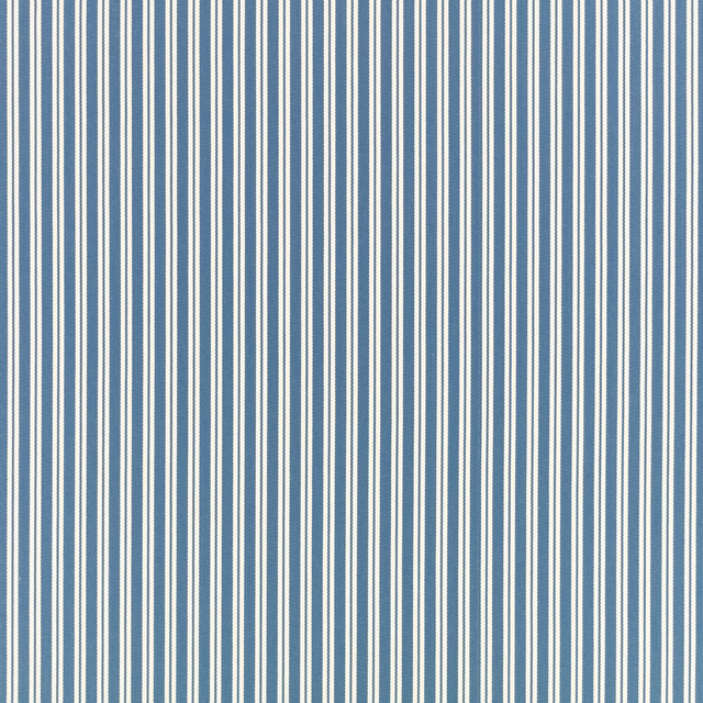 Cool blue and ivory vertical stripes with a subtly textured woven surface