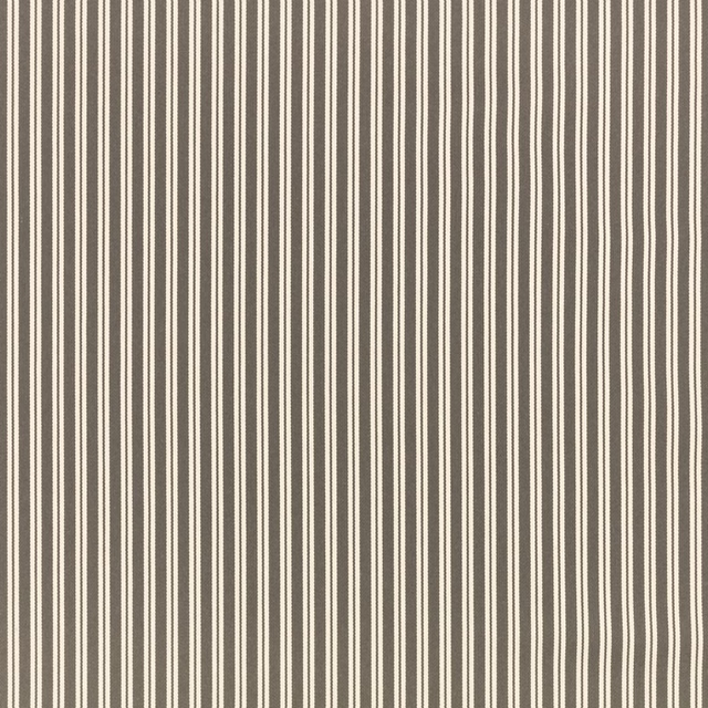 Muted slate-taupe fabric with narrow, irregular vertical ivory stripes and woven texture