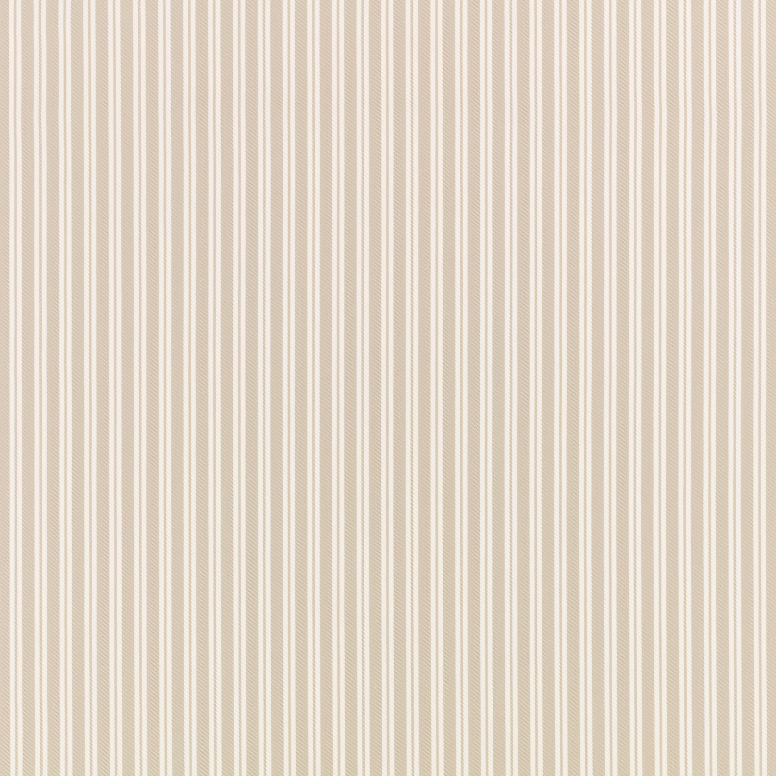 Muted stone beige fabric with slender cream vertical stripes and subtle tonal variation