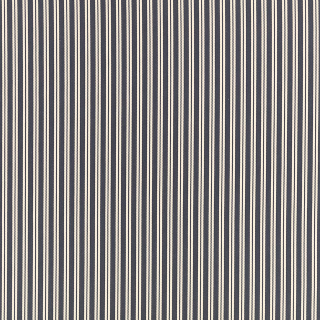 Deep navy-grey and ivory narrow vertical stripes on a subtly textured woven fabric