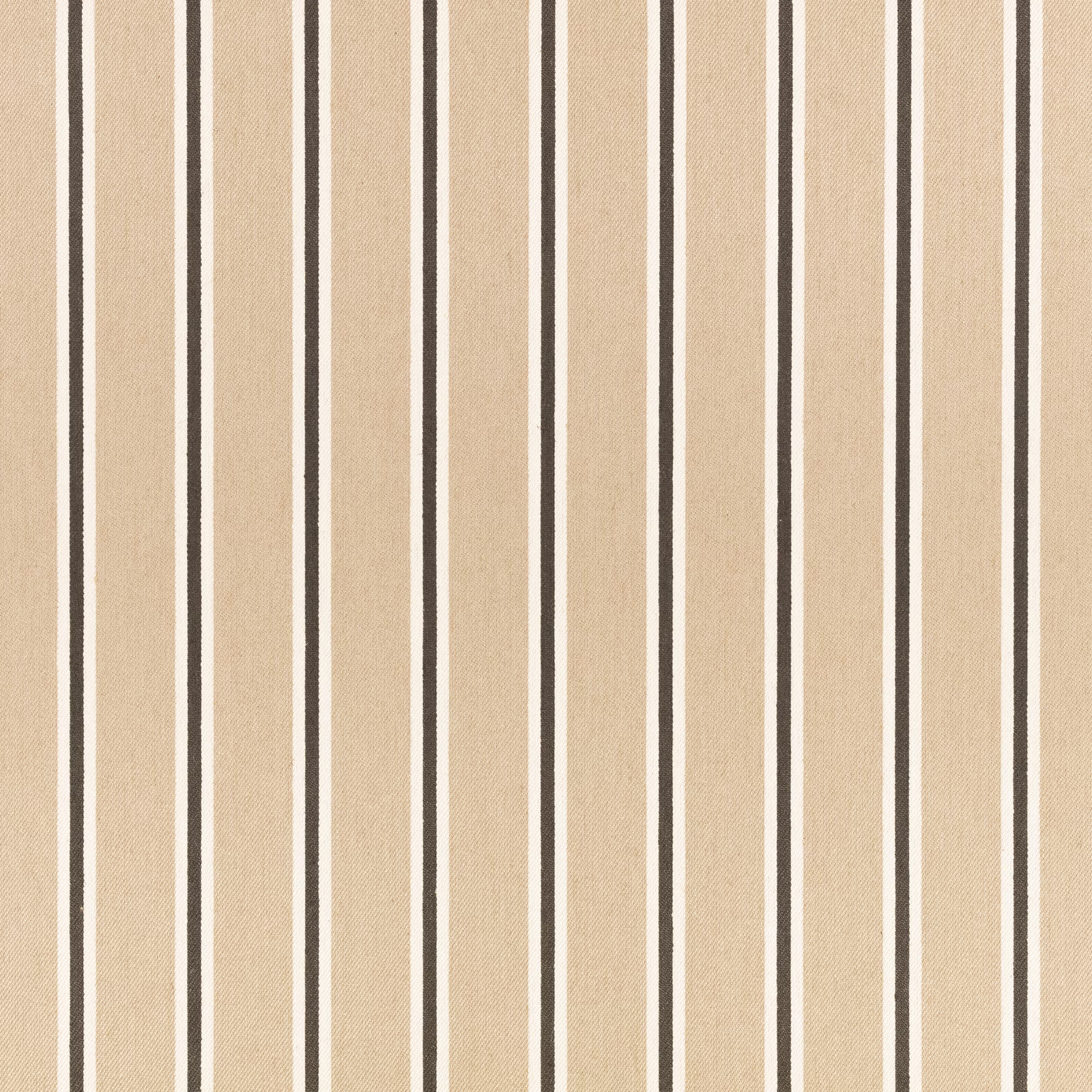 Warm almond woven fabric with slim dark brown vertical stripes and pale accents