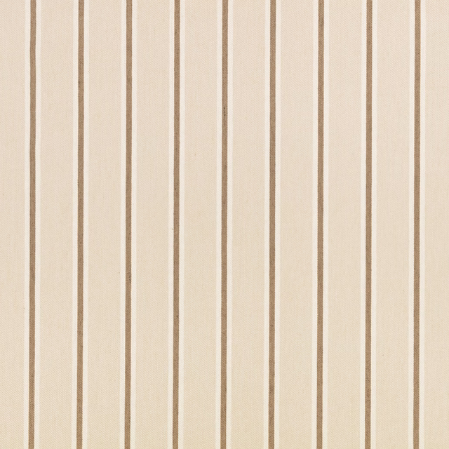 Warm jute beige fabric with ivory and taupe vertical stripes, softly textured