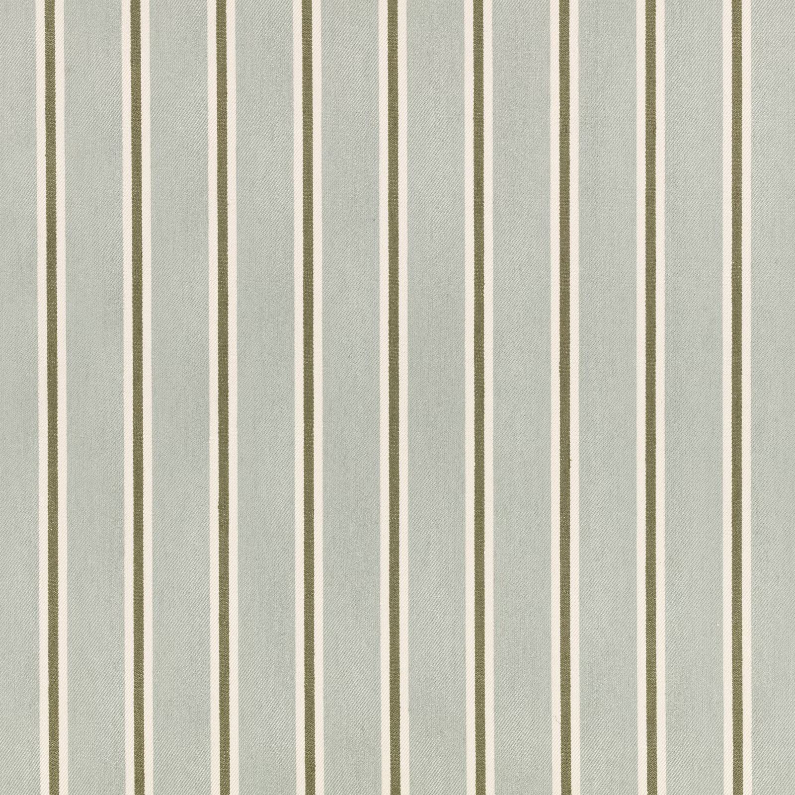 Pale mineral blue-grey striped fabric with cream bands and fine olive lines
