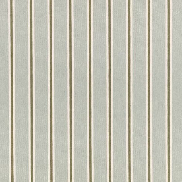 Pale mineral blue-grey striped fabric with cream bands and fine olive lines