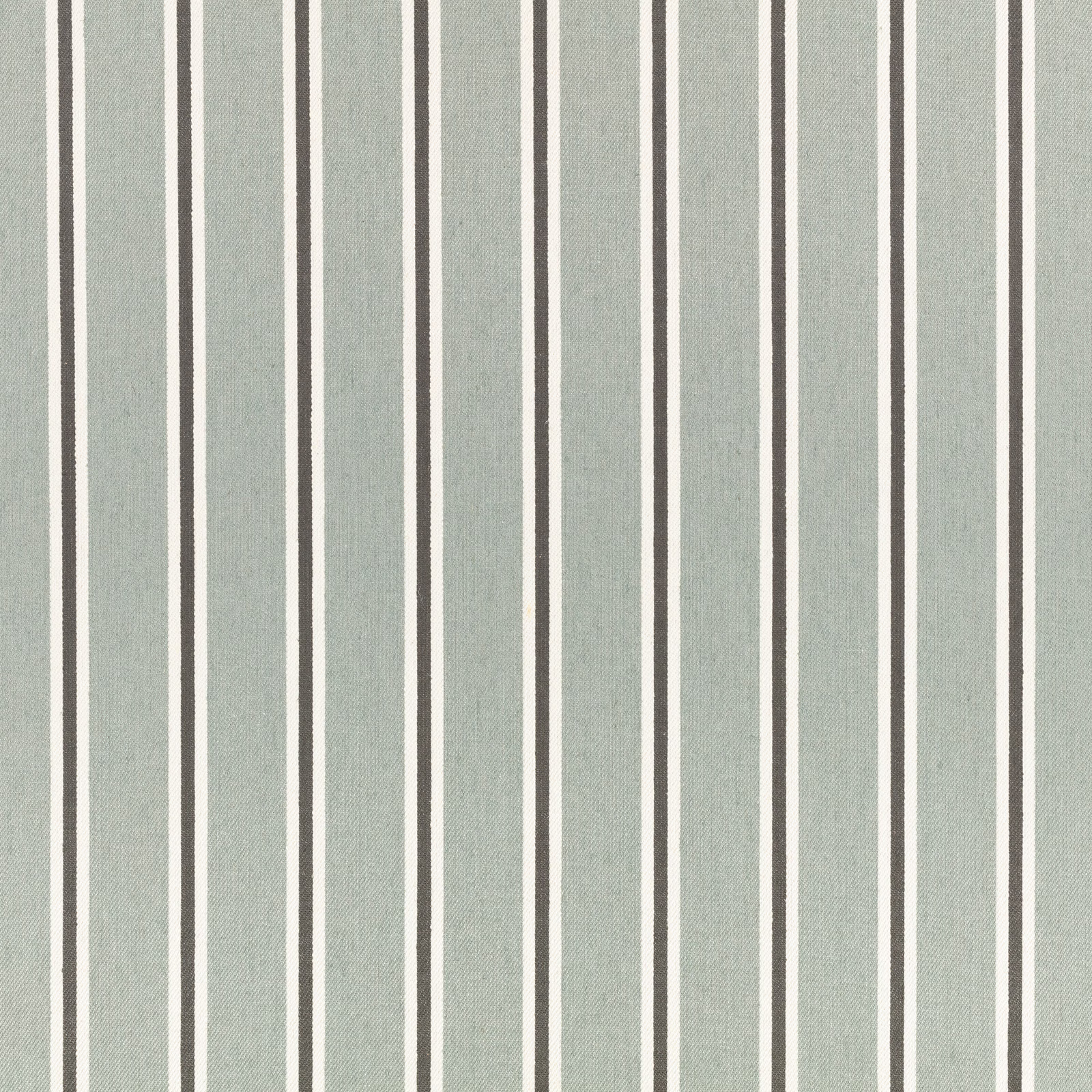 Cool silver-blue vertical stripes with cream and charcoal pinlines on a fine woven ground