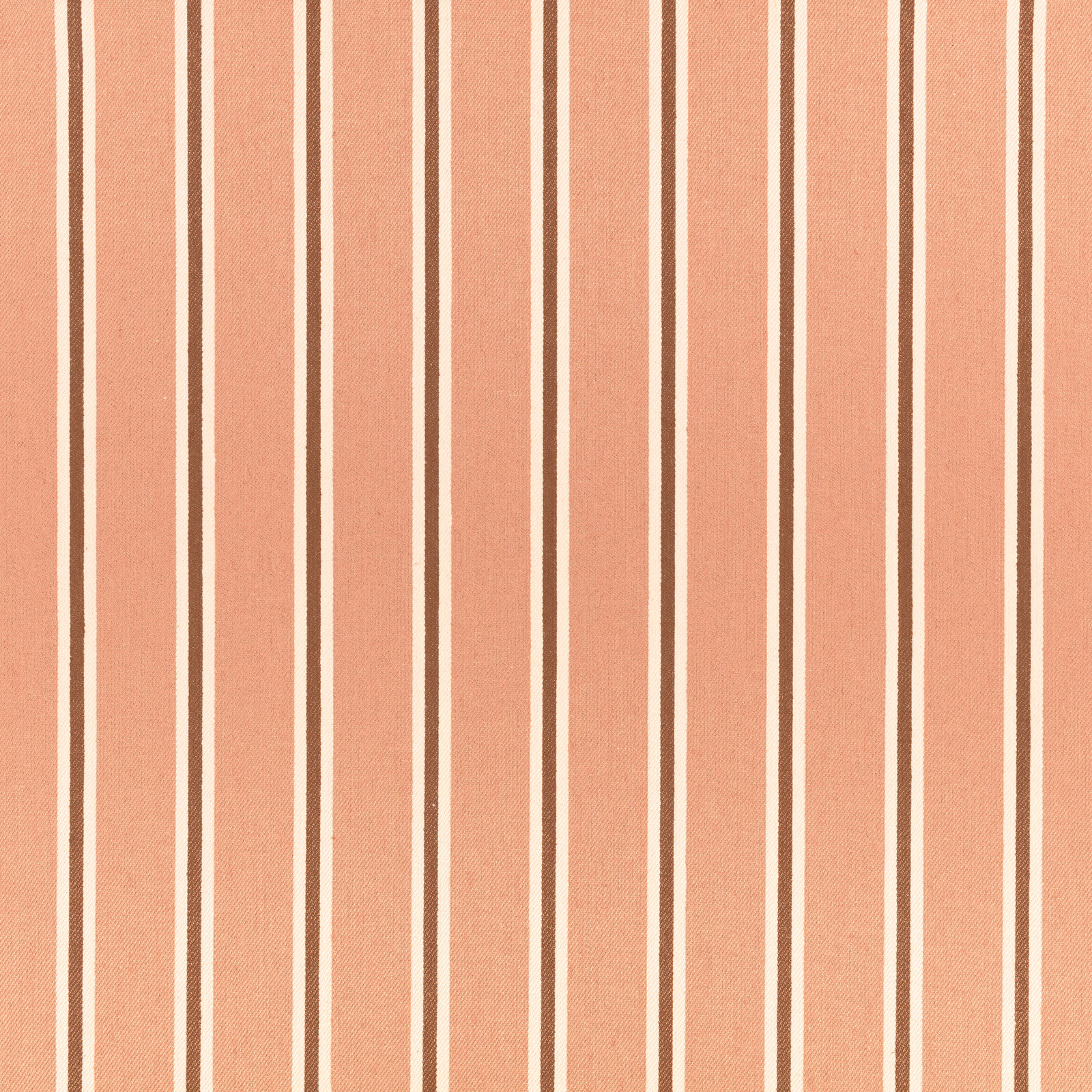 Tuscan pink textile with narrow cream and brown vertical stripes, fine woven texture