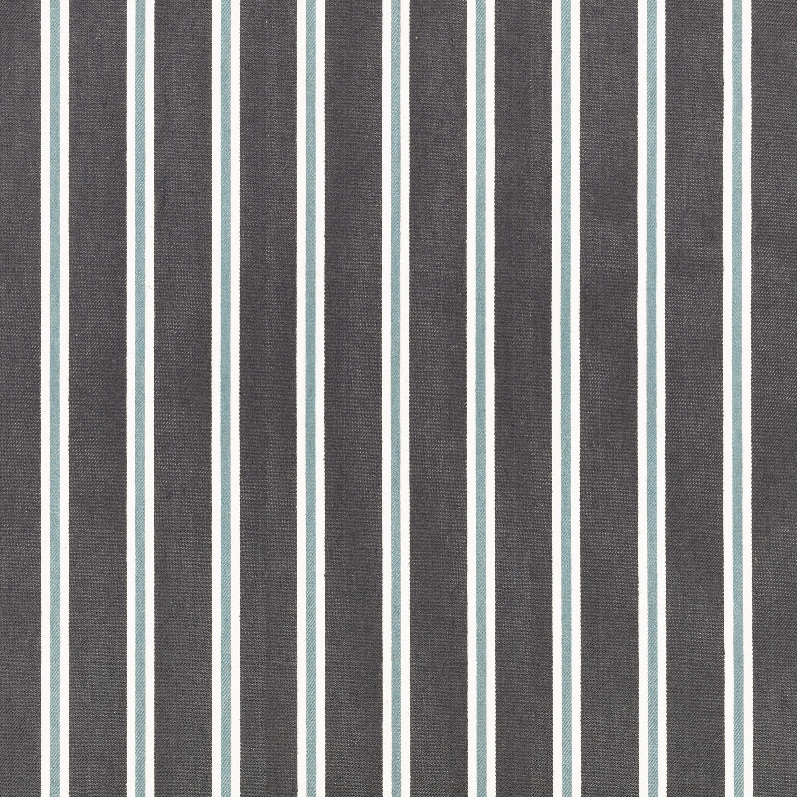 Charcoal woven fabric with pale aqua and ivory vertical stripes