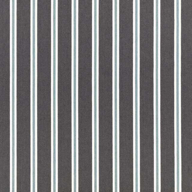 Charcoal woven fabric with pale aqua and ivory vertical stripes