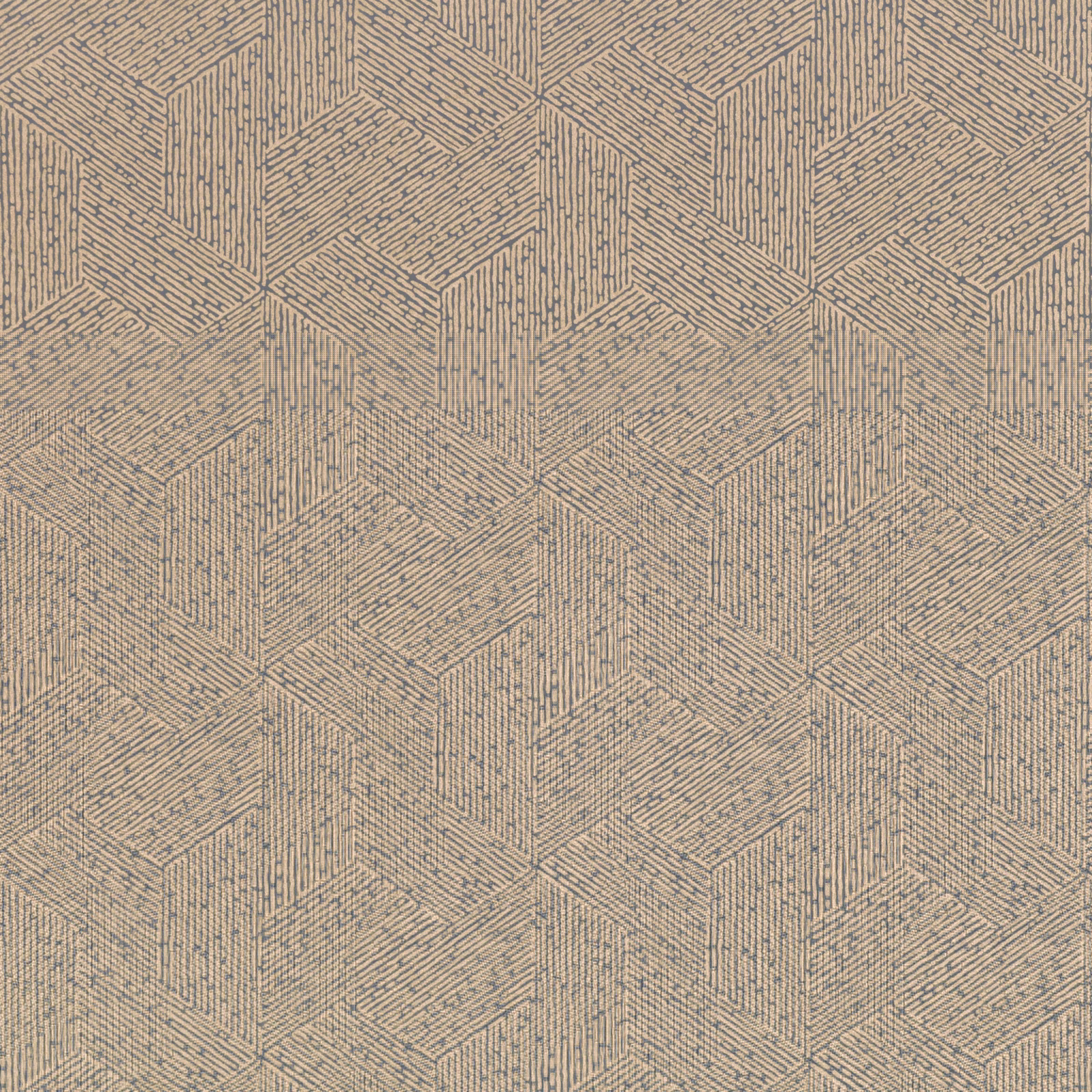 Taupe-grey geometric cube wallpaper with fine charcoal linear detailing