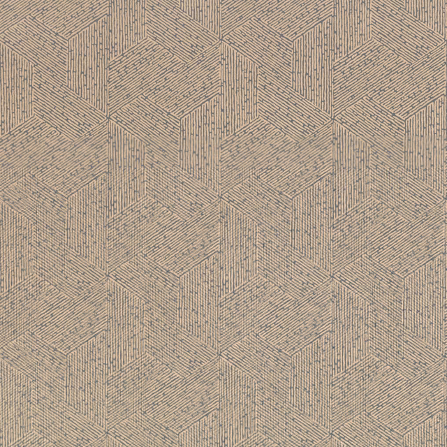 Taupe-grey geometric cube wallpaper with fine charcoal linear detailing