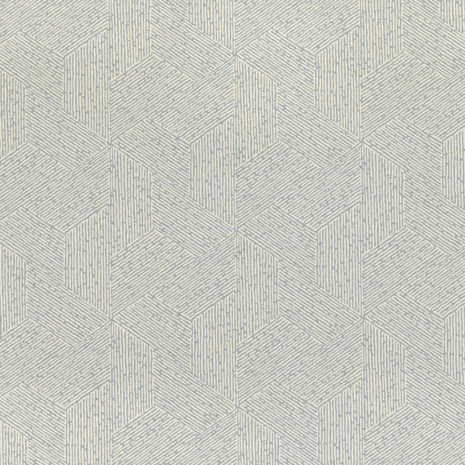 Pale greyed lovat wallpaper with fine-lined interlocking geometric cube facets