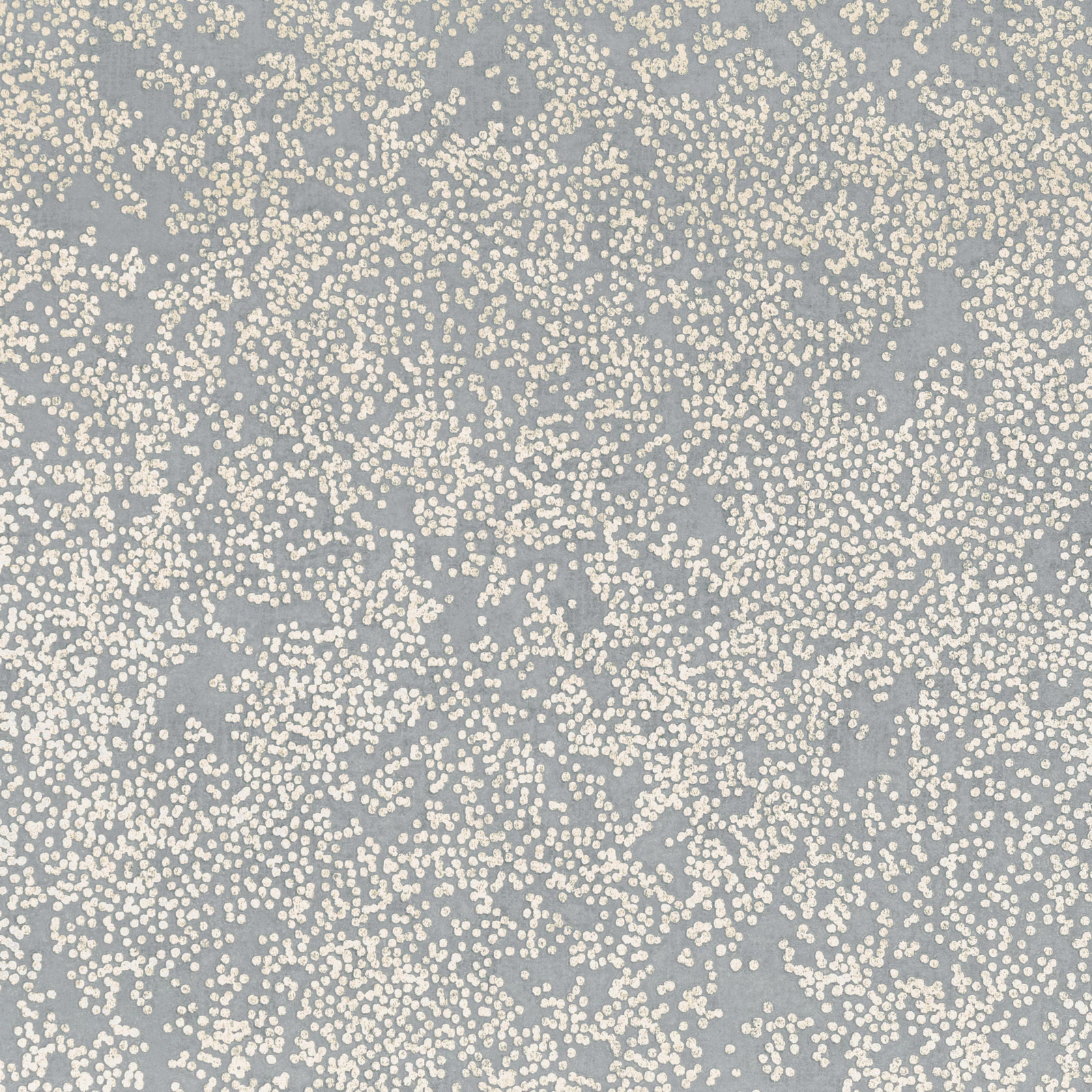 Cool blue-grey wallpaper with dense ivory pebble-like stippling across the surface