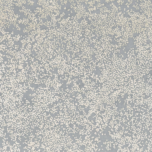 Cool blue-grey wallpaper with dense ivory pebble-like stippling across the surface