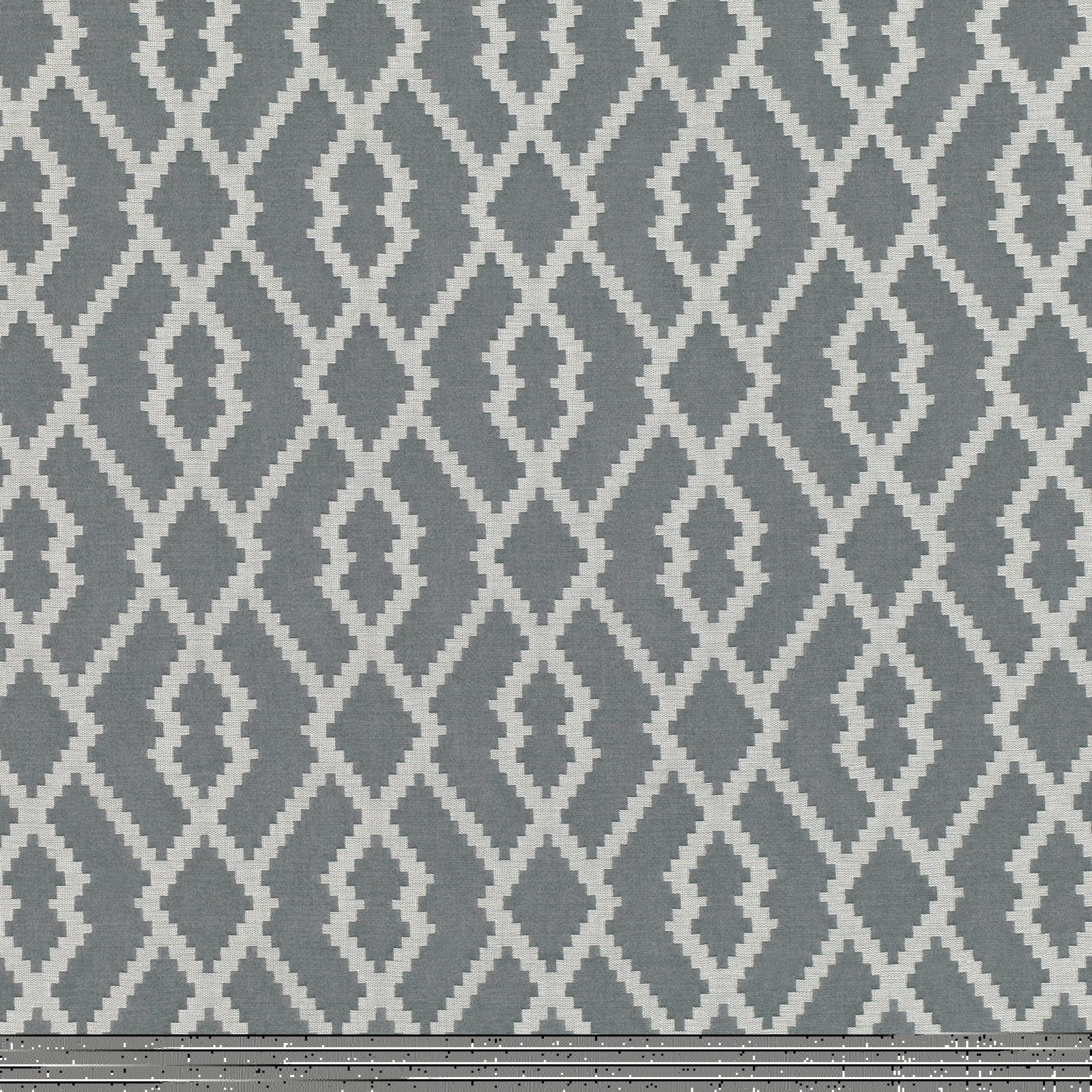 Cool French grey geometric woven textile with crisp ivory diamond motifs