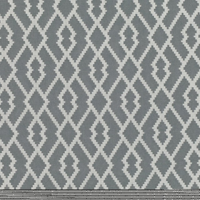Cool French grey geometric woven textile with crisp ivory diamond motifs