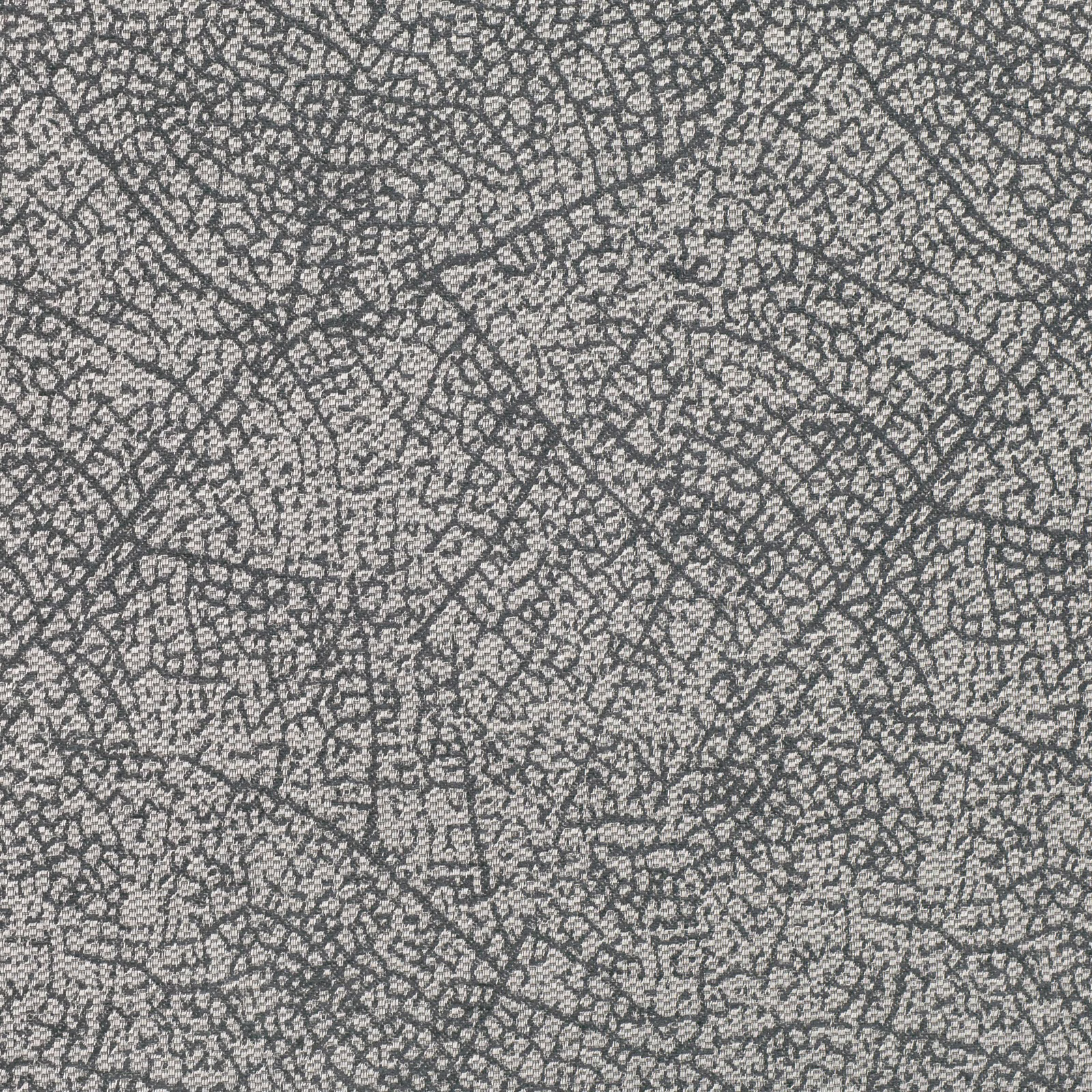Gunmetal grey textile with a charcoal branching network and finely nubby woven texture