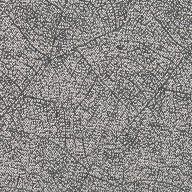Gunmetal grey textile with a charcoal branching network and finely nubby woven texture