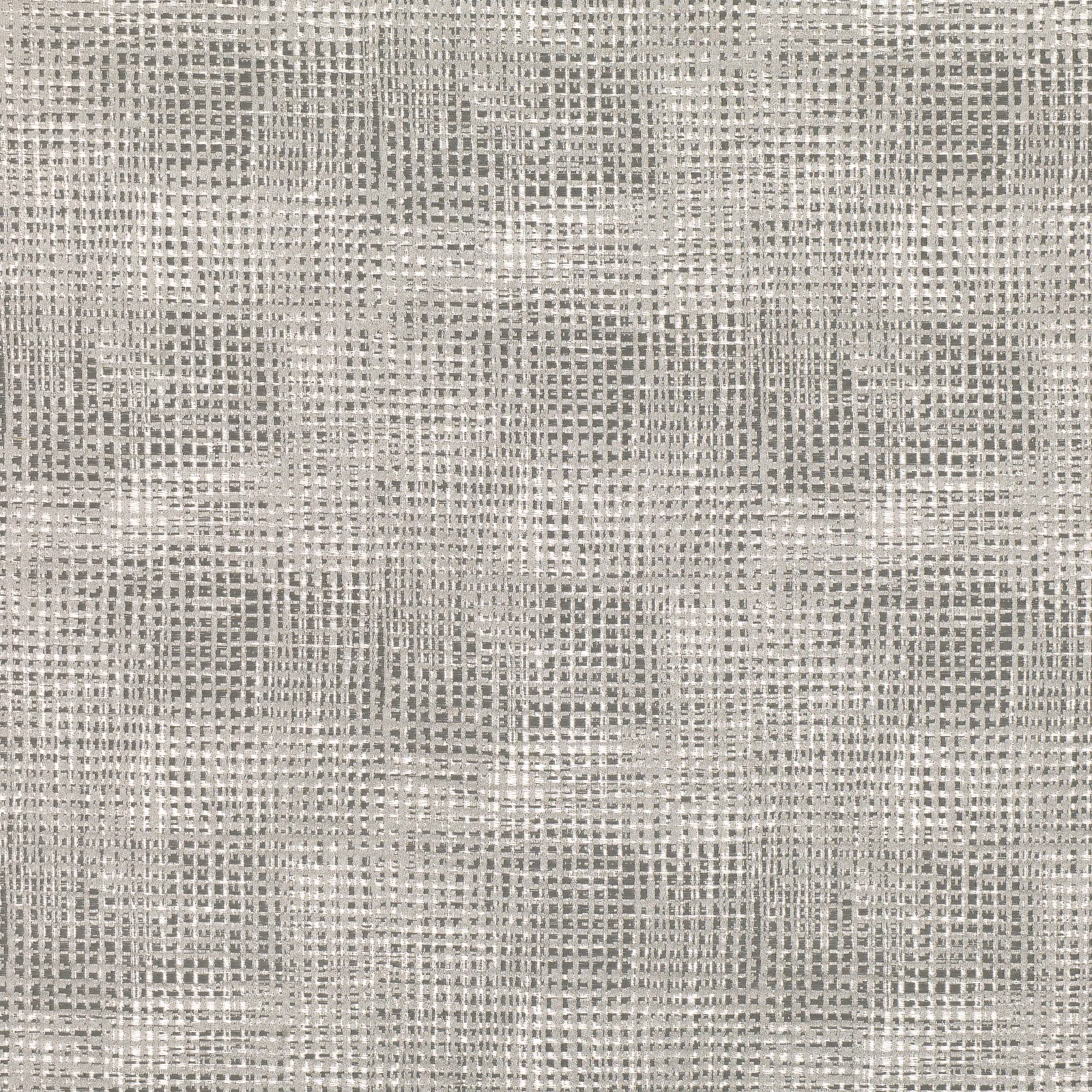 Chinchilla grey woven textile with irregular charcoal and ivory grid texture