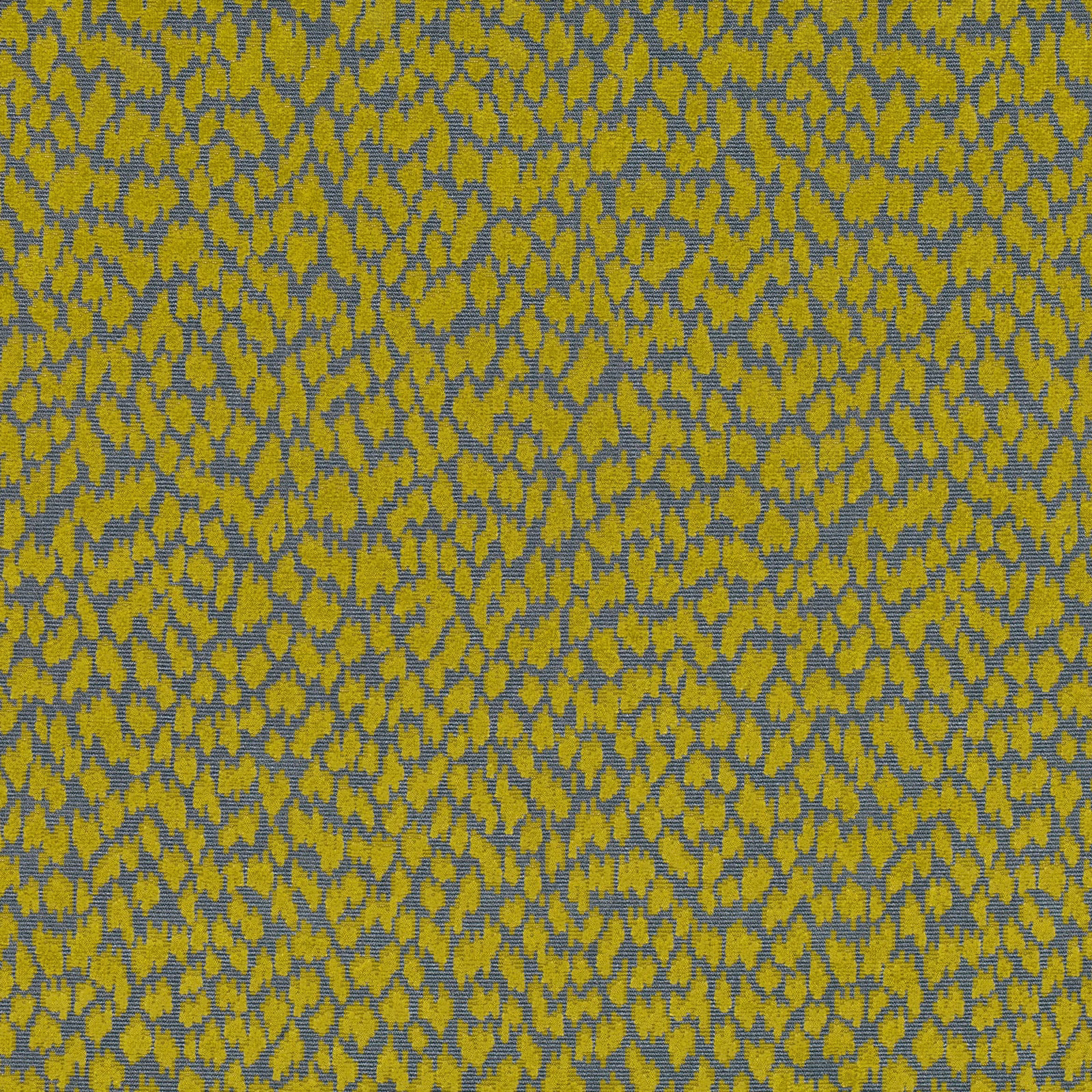 Close-up of Otis Fenugreek’s mustard and blue-grey irregular woven texture