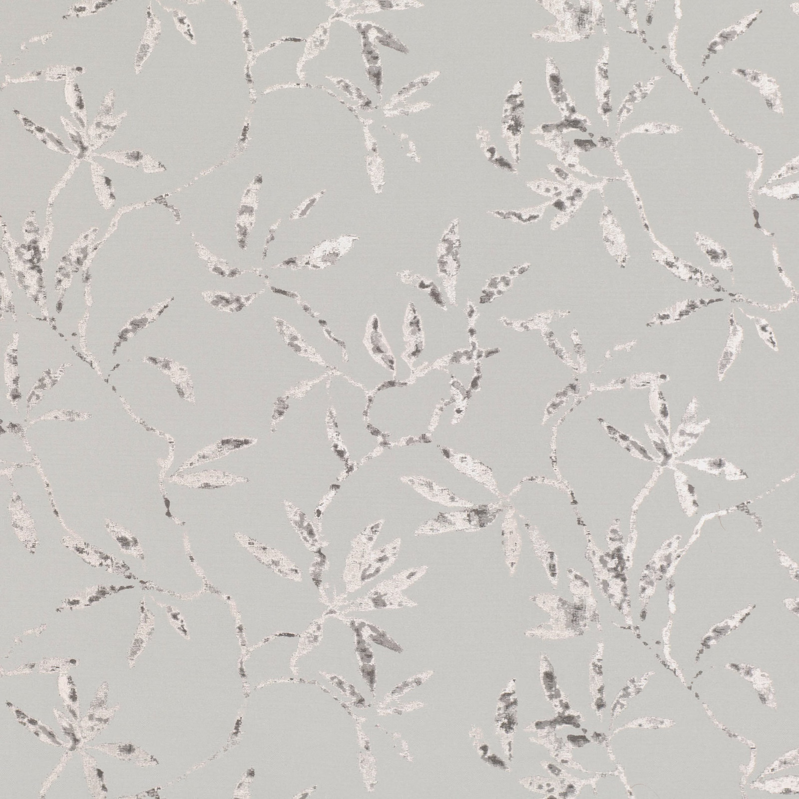 Pale silver-blue jacquard with scattered silver leafy vines and fine woven texture