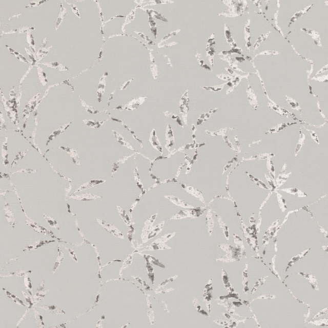 Pale silver-blue jacquard with scattered silver leafy vines and fine woven texture