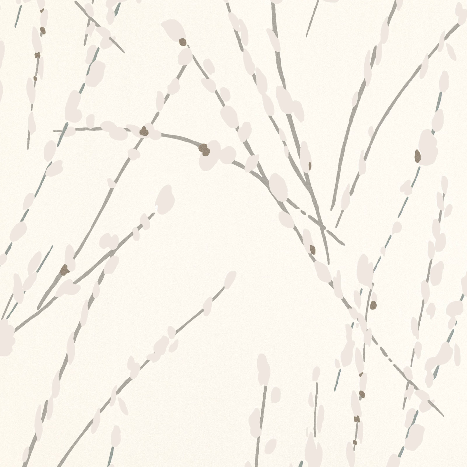 Ivory wallpaper with taupe-grey branching stems and softly spaced oval buds