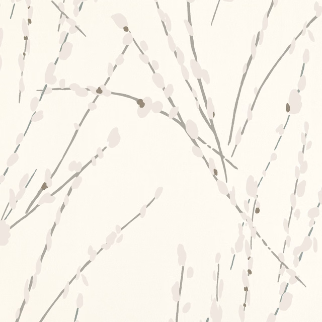 Ivory wallpaper with taupe-grey branching stems and softly spaced oval buds