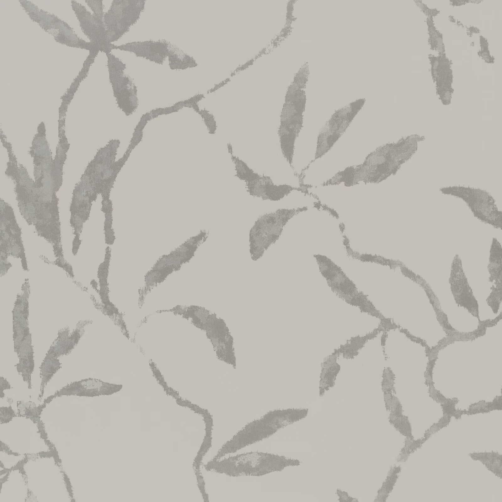Mushroom taupe wallpaper with soft grey painterly leaves and branching botanical stems