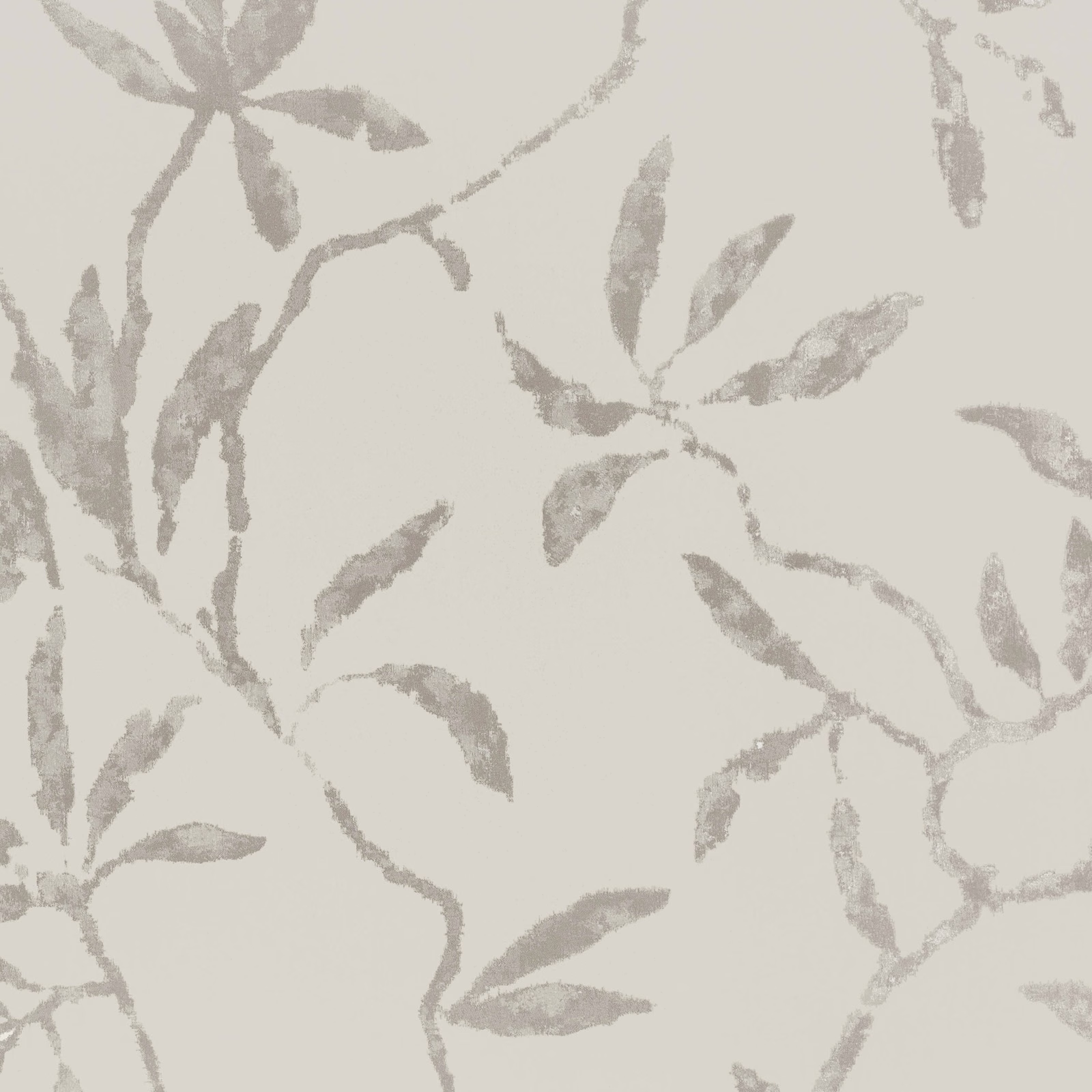 Pale sandstone wallpaper with softly mottled taupe-grey branches and scattered leaves