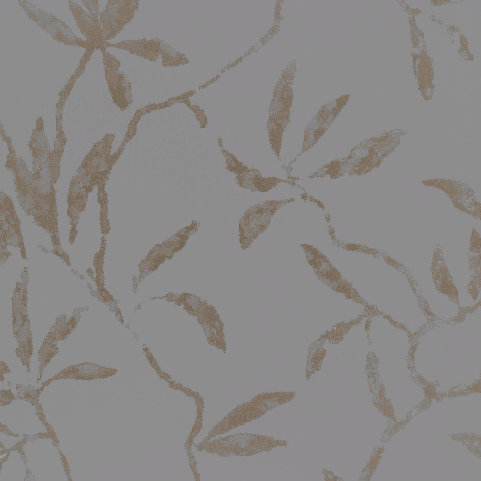Misty grey wallpaper with softly brushed taupe botanical stems and leaves