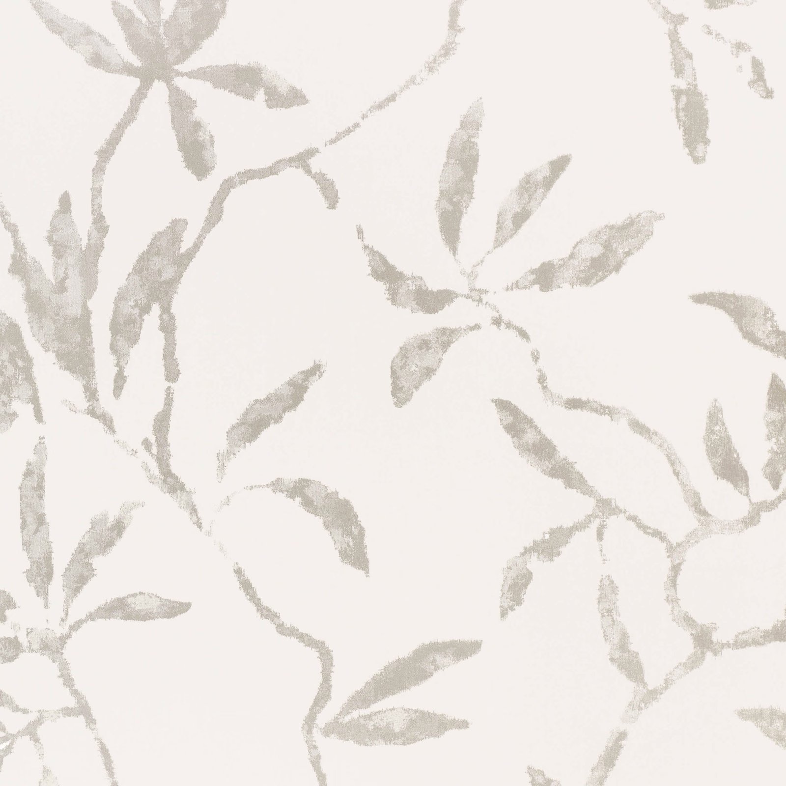 Warm ivory wallpaper with softly brushed pale grey botanical stems and scattered leaves