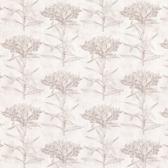 Pale chamois fabric with taupe botanical stems and clustered flower heads